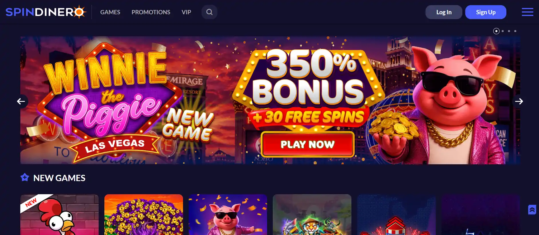 Spin Dinero homepage or casino lobby showing the brand presentation